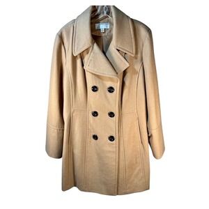 Anne Klein Women Camel Double Breasted Wool Blend Peacoat Jacket XXL Coat Preppy